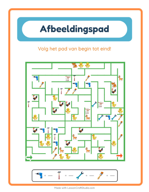 Voorbeeld van het Beeldpad-werkblad met Gereedschap voor kleuterklas