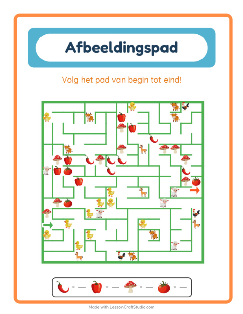 Voorbeeld van het Beeldpad-werkblad met Groenten voor kleuterklas
