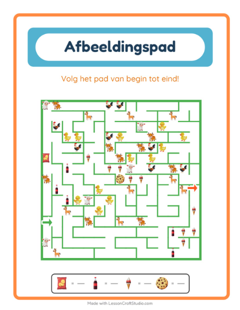 Voorbeeld van het Beeldpad-werkblad met In de supermarkt voor kleuterklas