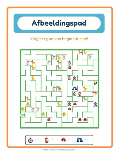 Voorbeeld van het Beeldpad-werkblad met Kamperen voor kleuterklas