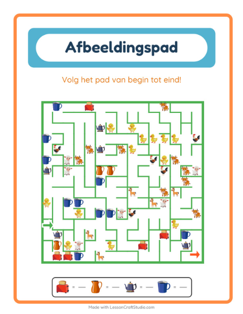 Voorbeeld van het Beeldpad-werkblad met Keukengerei voor kleuterklas