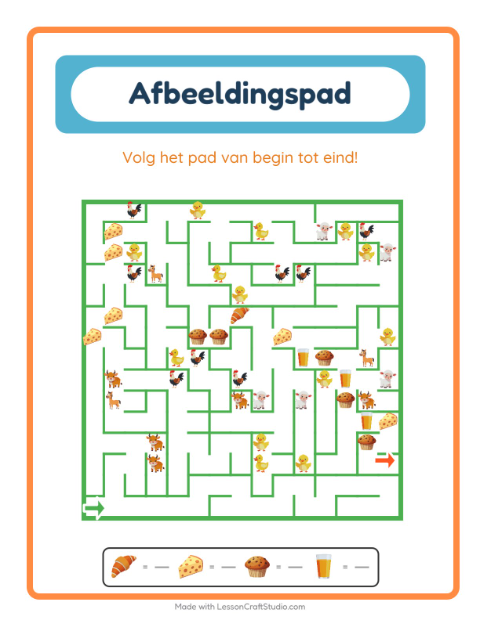Voorbeeld van het Beeldpad-werkblad met Ontbijt voor kleuterklas