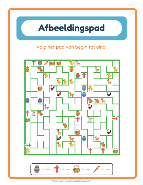 Voorbeeld van het Beeldpad-werkblad met Pasen voor kleuterklas