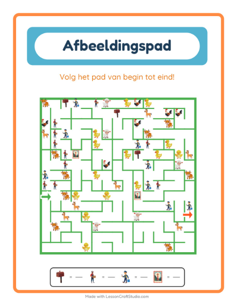 Voorbeeld van het Beeldpad-werkblad met Postkantoor voor kleuterklas