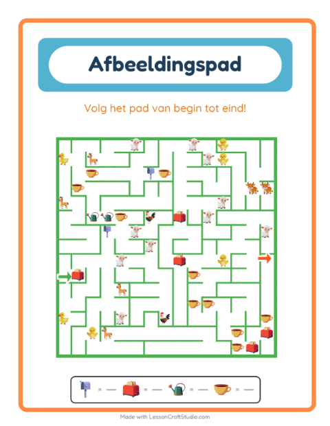 Voorbeeld van het Beeldpad-werkblad met Rond het huis voor kleuterklas
