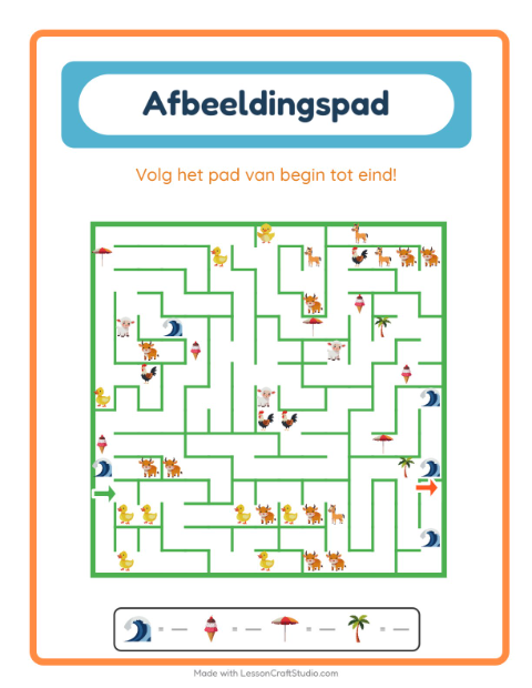 Voorbeeld van het Beeldpad-werkblad met Strand voor kleuterklas