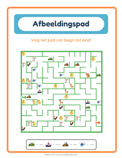 Voorbeeld van het Beeldpad-werkblad met Voertuigen voor kleuterklas
