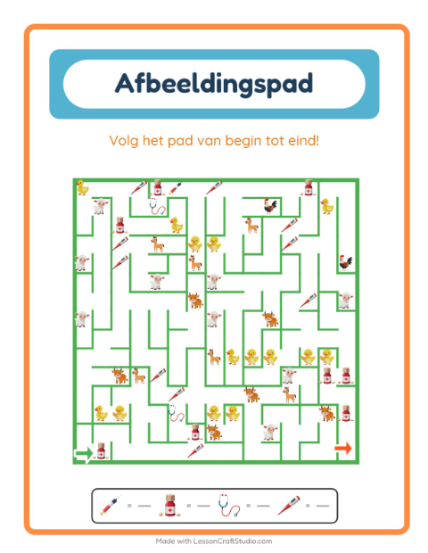 Voorbeeld van het Beeldpad-werkblad met Ziekenhuis voor kleuterklas