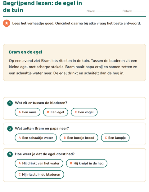 Begrijpend lezen: de egel in de tuin