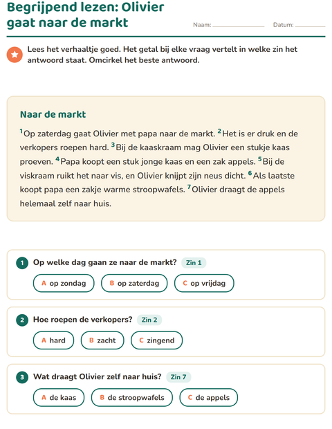 Voorbeeld van het Begrijpend lezen-werkblad voor groep 4