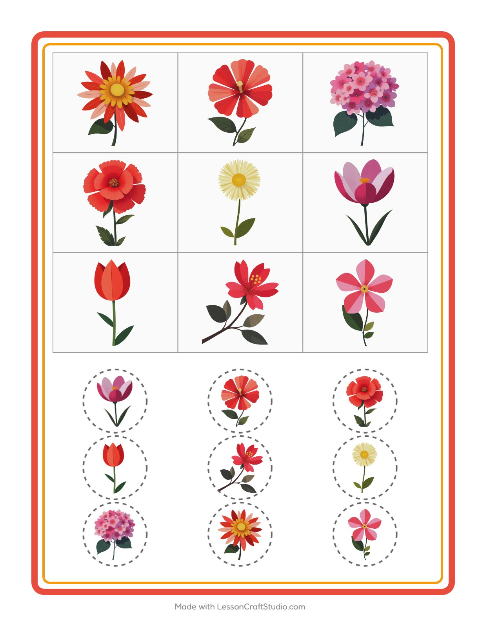 Voorbeeld van het Bingo-werkblad met Bloemen voor kleuterklas