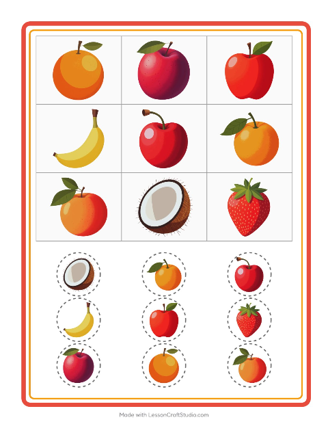 Voorbeeld van het Bingo-werkblad met Fruit voor kleuterklas