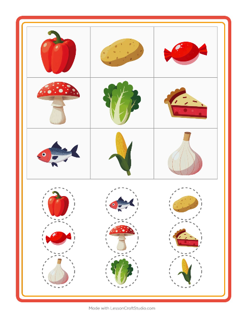Voorbeeld van het Bingo-werkblad met In de supermarkt voor kleuterklas