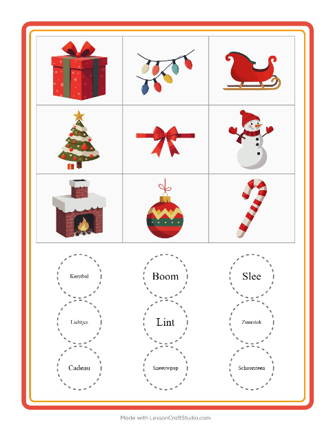 Voorbeeld van het Bingo-werkblad met Kerstmis voor kleuterklas
