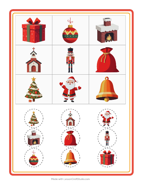 Voorbeeld van het Bingo-werkblad met Kerstmis voor kleuterklas