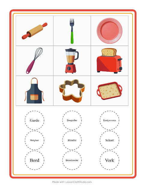 Beeldbingo met keukenspullen – werkblad voor kleuters — 2