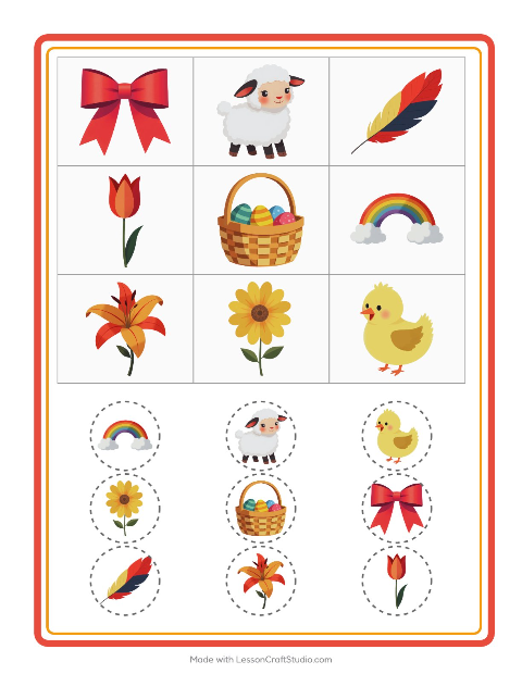 Voorbeeld van het Bingo-werkblad met Pasen voor kleuterklas