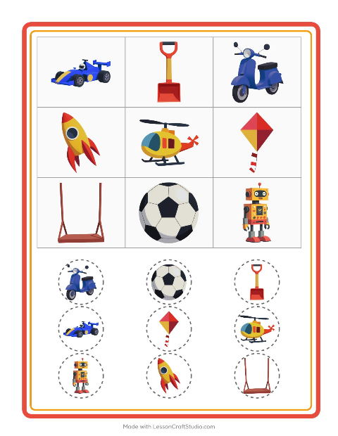 Voorbeeld van Beeldbingo met speelgoedjes – werkblad voor kleuters