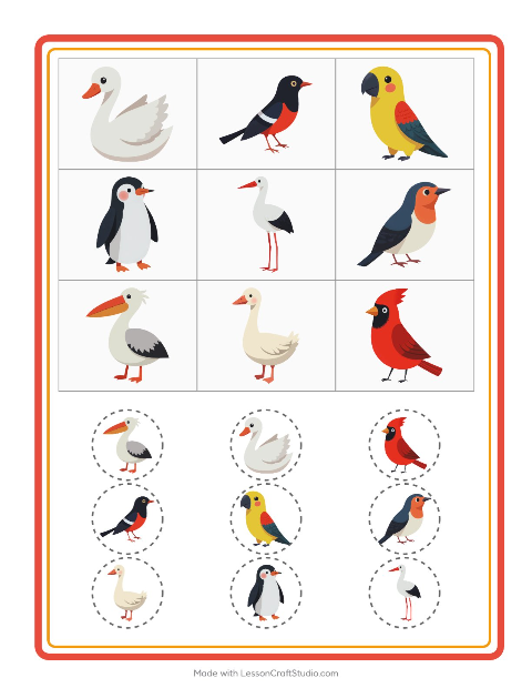 Voorbeeld van het Bingo-werkblad met Vogels 2 voor kleuterklas
