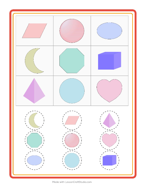 Voorbeeld van het Bingo-werkblad met Vormen voor kleuterklas