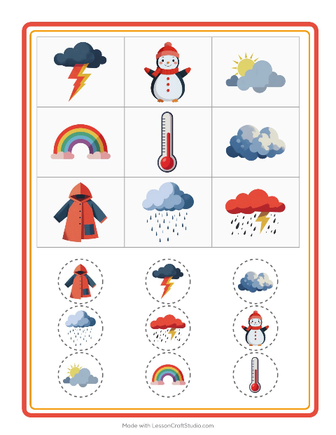 Voorbeeld van het Bingo-werkblad met Weer voor kleuterklas
