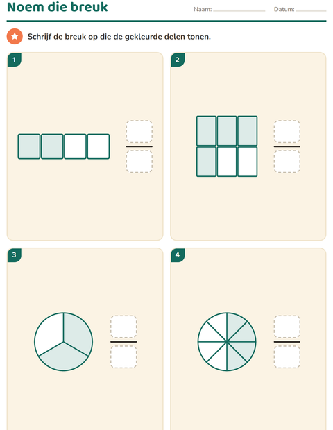 Voorbeeld van Breuken werkbladen voor groep 5