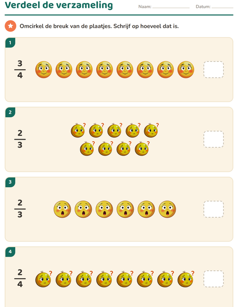 Voorbeeld van het Breuken-werkblad met Emoties voor groep 4