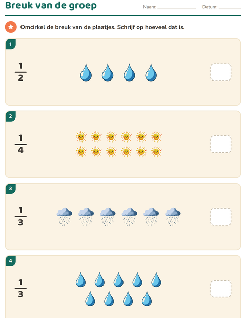 Voorbeeld van het Breuken-werkblad met Weer voor groep 5