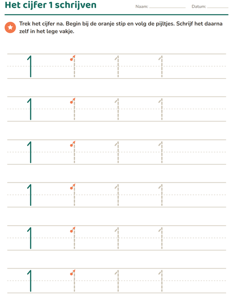 Voorbeeld van het Cijfers schrijven-werkblad voor kleuterklas