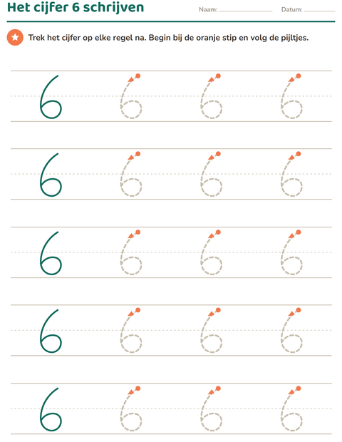 Voorbeeld van het Cijfers schrijven-werkblad voor kleuterklas