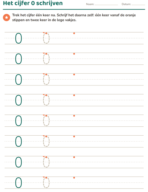 Voorbeeld van het Cijfers schrijven-werkblad voor kleuterklas