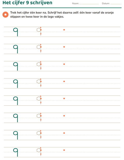 Voorbeeld van het Cijfers schrijven-werkblad voor kleuterklas