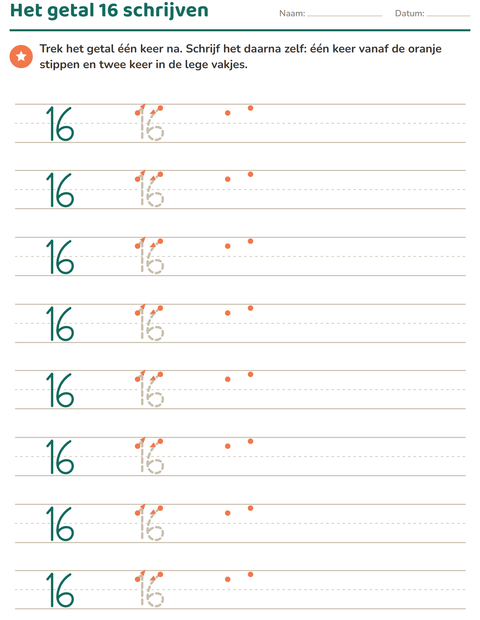 Voorbeeld van het Cijfers schrijven-werkblad voor kleuterklas
