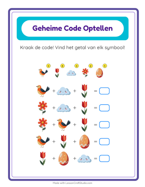 Rekencode kraken tot 20 met bloemen – werkblad voor groep 3 — 2