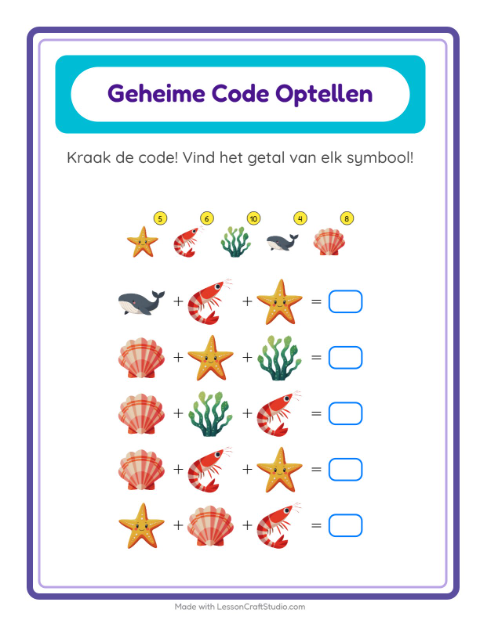Rekencode kraken tot 100 met zeedieren – werkblad voor groep 4 — 2