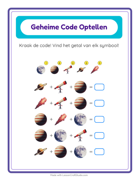 Rekencode kraken tot 20 met sterren – werkblad voor groep 3 — 2
