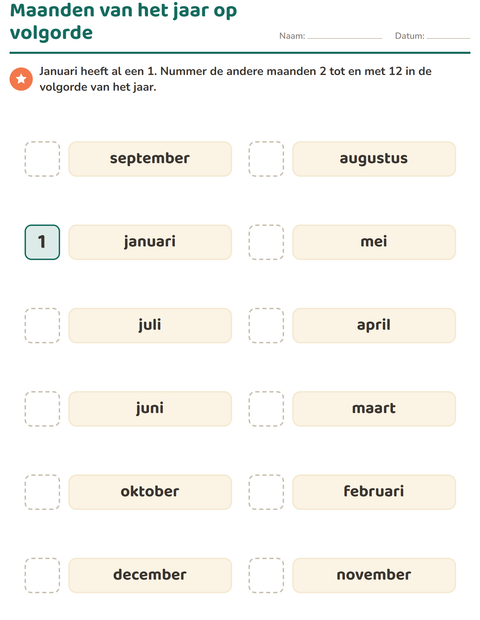 Voorbeeld van Maanden van het jaar op volgorde