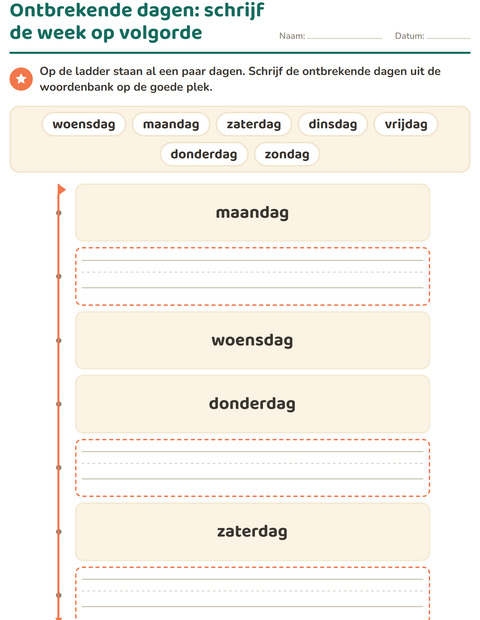 Ontbrekende dagen: schrijf de week op volgorde