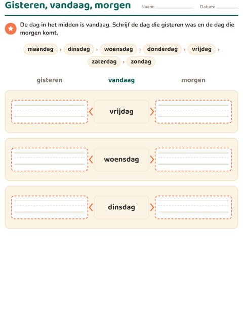 Voorbeeld van het Dagen en maanden-werkblad voor groep 3