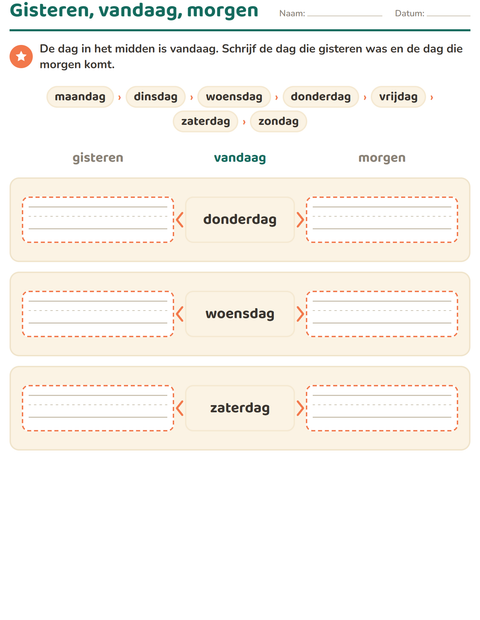 Voorbeeld van het Dagen en maanden-werkblad voor groep 3
