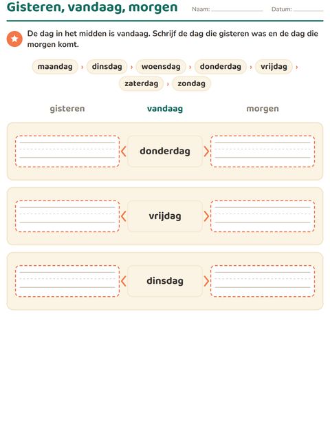 Voorbeeld van het Dagen en maanden-werkblad voor groep 3