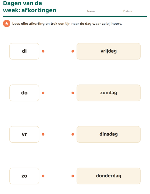Voorbeeld van het Dagen en maanden-werkblad voor groep 3