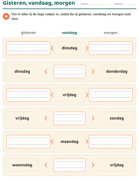 Voorbeeld van het Dagen en maanden-werkblad voor groep 3