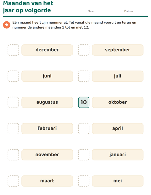 Voorbeeld van het Dagen en maanden-werkblad voor groep 3