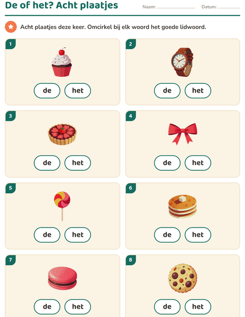 Voorbeeld van het De of het-werkblad met Desserts en snoep voor kleuterklas