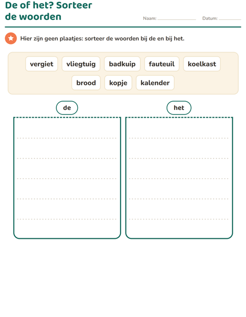 Voorbeeld van het De of het-werkblad met Huis ZW voor groep 3