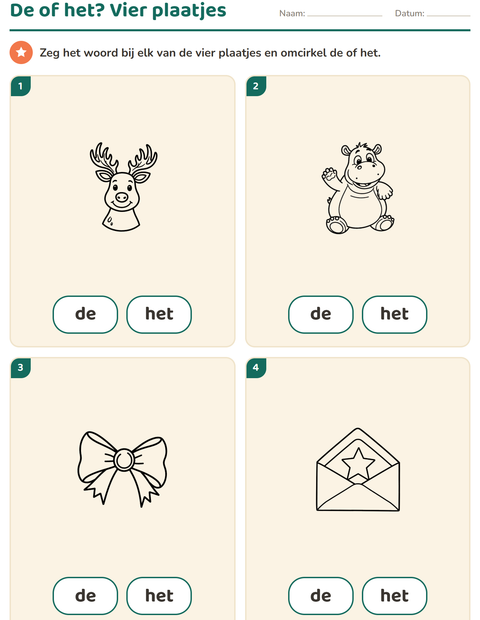 Voorbeeld van het De of het-werkblad met Kerstmis Z/W voor kleuterklas