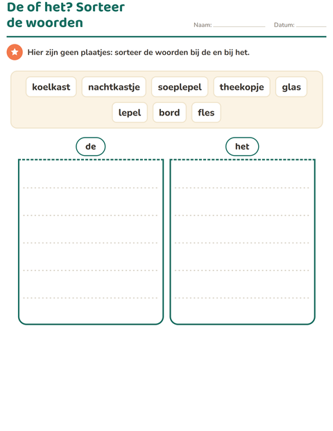 Voorbeeld van het De of het-werkblad met Keuken ZW voor groep 3