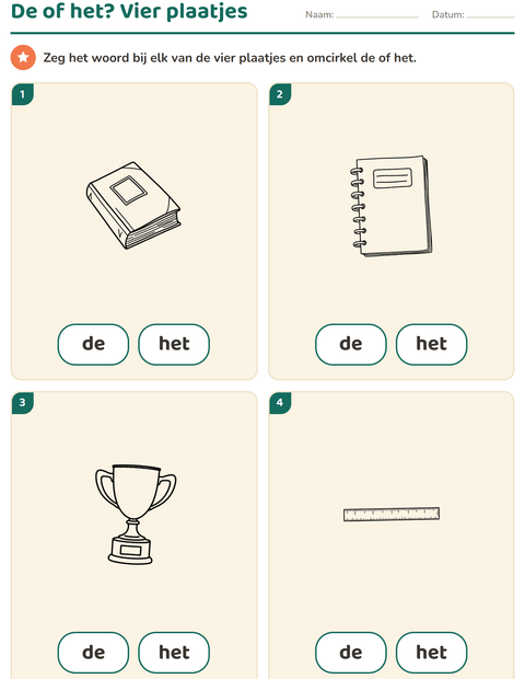 Voorbeeld van het De of het-werkblad met Klaslokaal (Z/W) voor kleuterklas