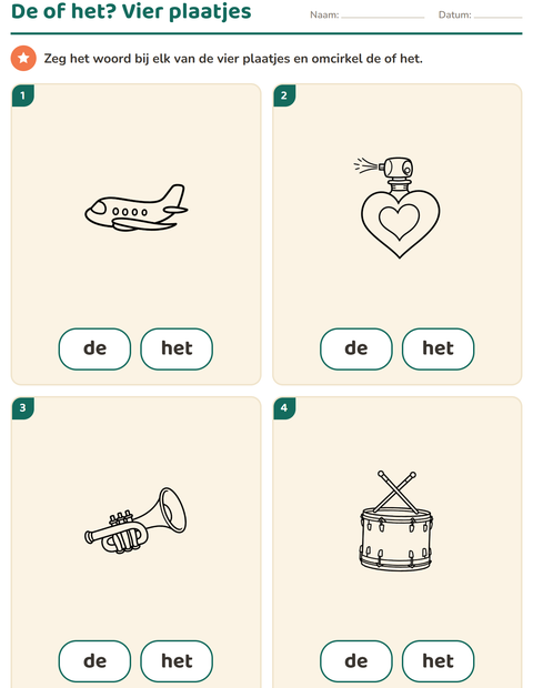 Voorbeeld van het De of het-werkblad met Speelgoed ZW voor kleuterklas